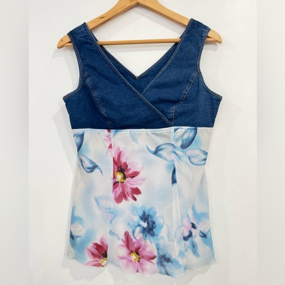 Vintage Forenza Denim Floral Y2K Top 8 Artsy Statement Festival